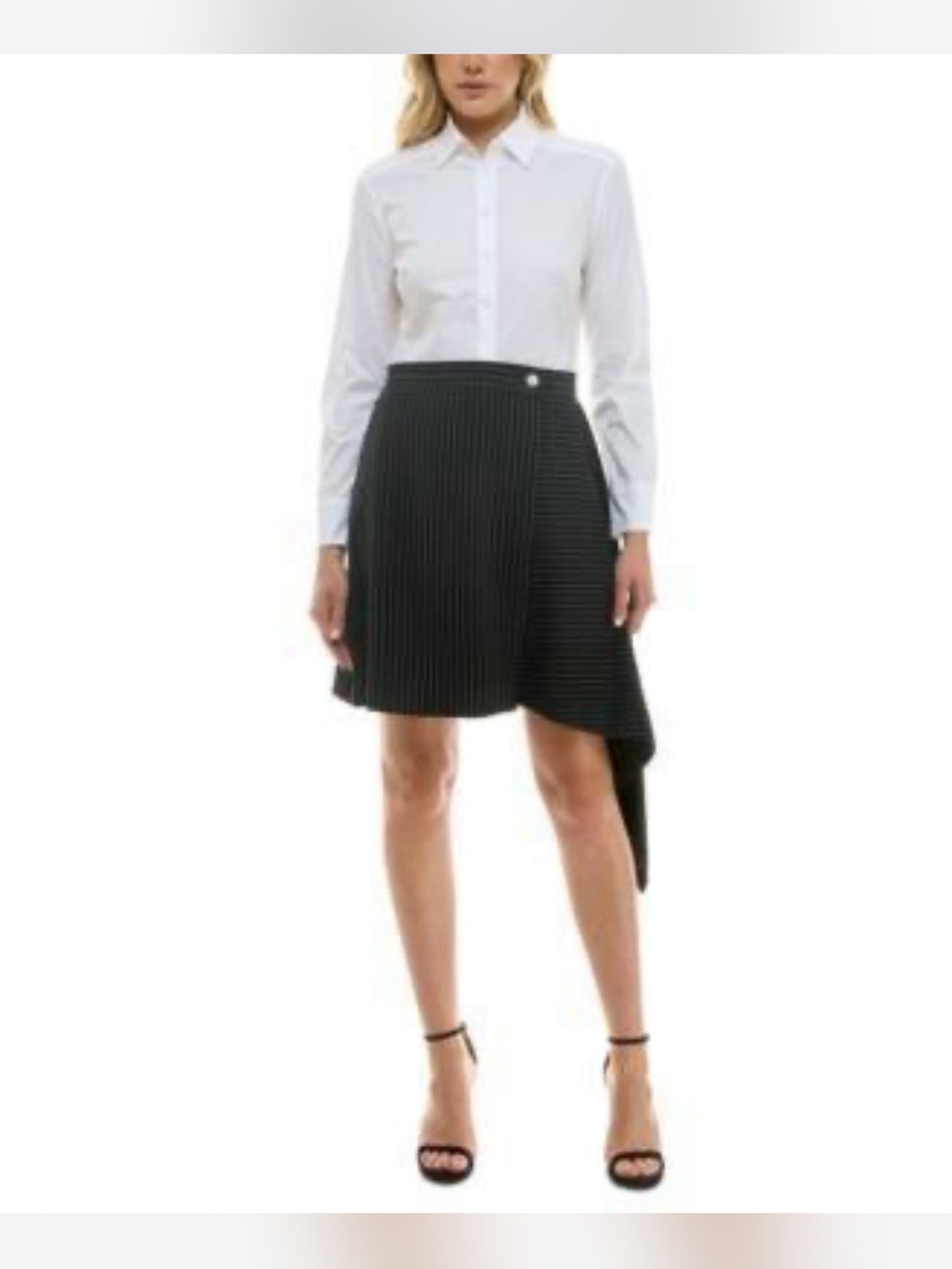 Taylor Black Pinstripe Asymmetrical Skirt